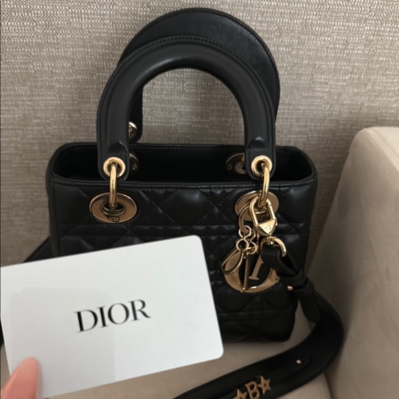 Dior Handbags - Dior Black Quilted Lady Dior Satchel with Gold Hardware